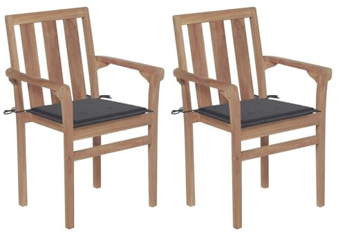 Rantry 2 STK. Gartenstühle mit Anthrazit Kissen Massivholz Teak Gartensessel Gartenstuhl Balkonstuhl Balkonstühle Möbel Gartenmöbel für Garten Balkon Teak Massivholz