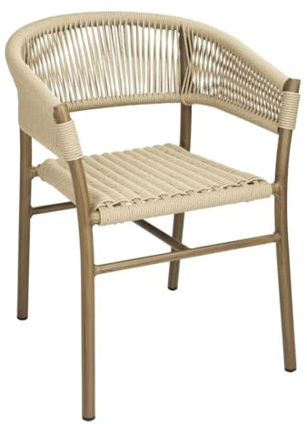 Bolero Florence Rope Twist Wicker Chairs (2 Pack), Natural, 750x610mm | Aluminium frame ensures weather resistance for indoor and outdoor commercial use, saving space with a stackable design.
