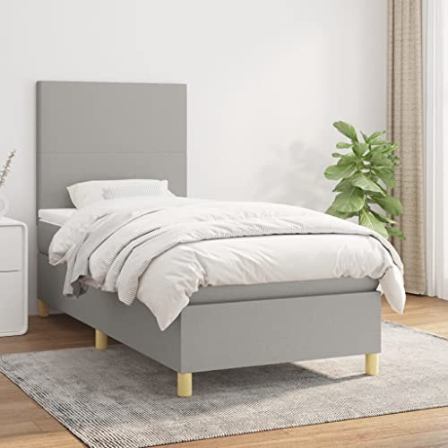 CKioict Palettenbett Modernes Bettgestell Jugendbett Boxspringbett mit Matratze Hellgrau 90x200 cm StoffGeeignet für Arbeitszimmer, Wohnzimmer, Hotel