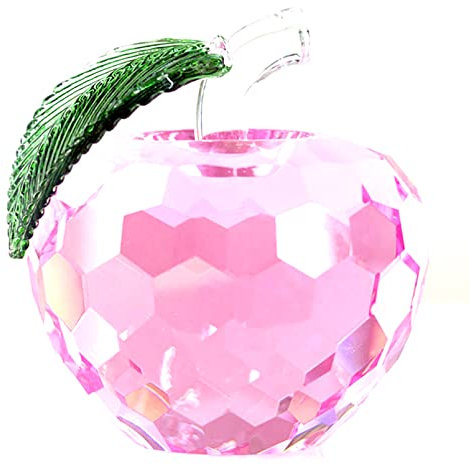 Raumdekoration Kristall-Apfel-Skulptur, klare Edelsteine, Premium-Briefbeschwerer, geschnitzte Figuren, Ornamente, Statue, Basteln, Büro, Desktop-Dekoration, Glücksgeld ( Color : Pink , Size : 80mm )