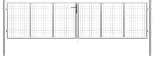 Iiaky Gartentor Verzinkter Stahl 415 x 150 cm Zaunelemente GartentüRchen GartentüR Gartenzaun Gartentor Silbern