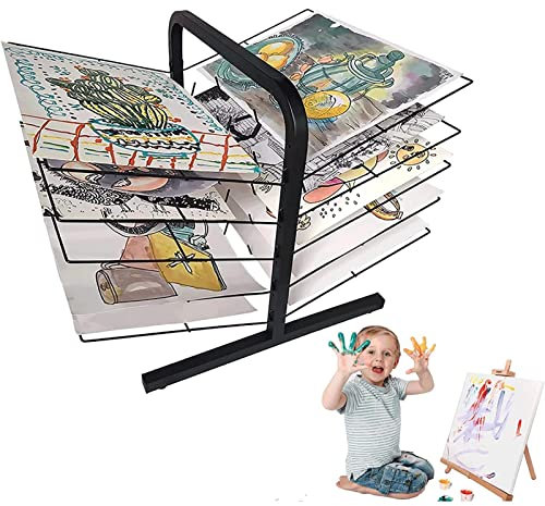 QUSYZD Tisch-Kunst-Trockenständer, Kleiner doppelseitiger Kunst-Trockenständer, Metall-Edelstahl-Kunst-Trockenständer mit Pulverbeschichtung für Klassenzimmer, Kunstclub (Größe:,-10Layer
