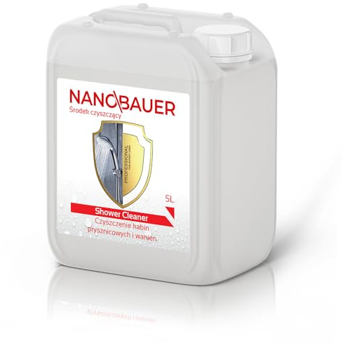 Duschkabinenreiniger & Kalkentferner | NANOBAUER Shower Cleaner 5L | Kraftvoller Reiniger für Duschkabinen, Glas, Bad & WC | Entfernt Kalk, Seifenreste und Schmutz | Nachfüllpackung