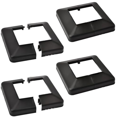 4 pièces de couvre-base pour poteau de 10 cm x 10 cm, jupe de poteau de clôture en vinyle style fendu en plastique, couvre-base carrée noire pour rampe d'escalier