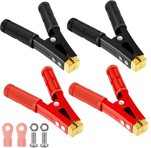 Pinzas de cocodrilo, 4 unidades, 1000 A, cobre, pinzas de cocodrilo, para baterías de coche, cable de arranque (rojo y negro)