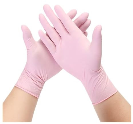 VONCYKI 50PCS/100PCS Nitrile Gloves Latex For Work Dish Washing Kitchen Garden Household Cleaning Hair Salon Powder Free Gloves(Pink 100PCS,M)