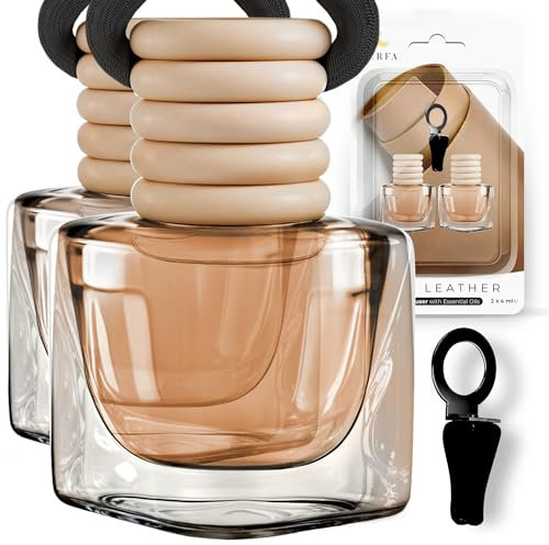 Car Air Fresheners for Men - Deep Leather Fragrance | Pack of 2 Car Scents Air Freshener | Odour Eliminator with Essential Oils | Air Fresheners Vent Clip by Perfa