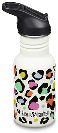 Klean Kanteen Fahrrad Trinkflaschen Classic Narrow (Flip Sport) mit Trinkverschluss aus Edelstahl in der Farbe Pink mit einem Volumen von 355 ml, 1011207 | 100 % auslaufsicher, Klapp- und Verschlussdeckel, Metall-Kinderflasche, langlebig & BPA-frei, Edelstahl, Leopardenmuster