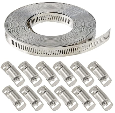 SUPERFINDINGS Morsetti A Fascetta in Acciaio Inossidabile Kit Fai da Te 32.8 ft Strisce Metalliche con Fori e 12 Morsetti Regolabili A Vite per Tubi, Condotti e Linee di Carburante