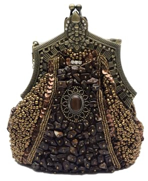 CORIOS Vintage 1920s Cuentas Bolsa de Noche Embrague de Lentejuelas para Mujer Clutch con Floral Bolso de Boda Bolsos de Fiesta Elegante Bolso de Hombro para Banquete Fiesta de Graduación Café