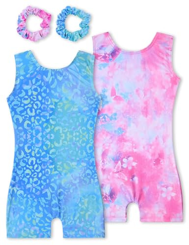 Tstiti Gymnastics Leotards for Girls 2 Pack Sparkly Biketards Outfit Set