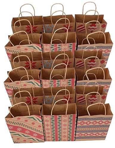 minkissy 20stücke Kraftpapiertüten Mit Bedrucktem Muster Papiereinkaufstaschen Mit Griff Für Party Geschenkverpackung Handwerk Robust Und Vielseitig Einsetzbar