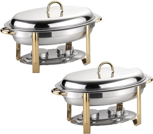 Catering Insulation Tray,Stainless Steel Buffet Warmer Tray Set - 6L Oval Chafing Dish For Weddings, Caterings, Parties - Includes Food Pan, Water Pan, Fuel Holders - Available In 2/4/5/6 Pa