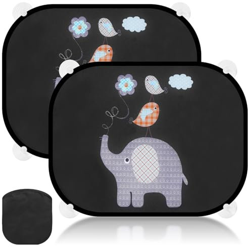 Zaxiva Parasol Coche Bebé con Protección UV, 2 Unidades Parasoles Coche Bebé con 8 Ventosa, Protección del Sol y el Calor, Universal 44 x 36 cm Parasol Coche Lateral con Bonito Estampado Animal
