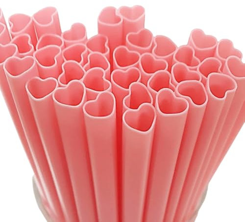 20pcs Pink Heart-Shaped Reusable Straws,Individually Wrapped Cute Cocktail Straws for Valentine’s Day, Bridal Showers & Parties