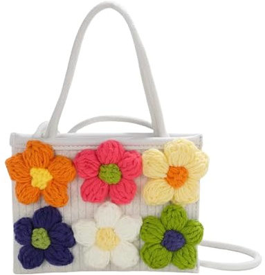JOPOYOCO Gewebte Damen-Umhängetasche, florale Clutch, Bunte Blumen Strandtasche Schultertasche, magnetische Schnalle, Blumen-Geldbörse, Crossbody-Tasche für Freizeit, Alltag, Partys, Abschlussball