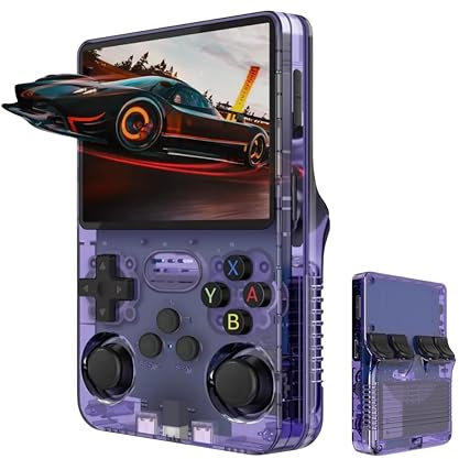 R36s Console de jeux à main rétro, écran IPS de 3,5 pouces, stockage de 64 Go, batterie 3000 mAh, plus de 17 000 jeux, violet