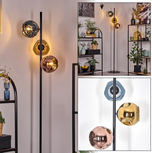 HOFSTEIN Stehleuchte Ripoll, Stehlampe aus Metall/Glas in Schwarz/Blau/Gold/Kupfer, Leuchte im Retro/Vintage-Design, Ø Schirme 15 cm, Fußschalter, 170 cm, E14, Wohnzimmer, Schlafzimmer, Flur, Büro