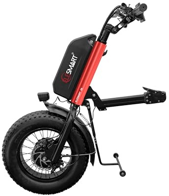 ELESMART A8 Elektrisch Rollstuhl Zuggerät, Elektrischer Rollstuhl-Antrieb zur Umrüstung von Manuell auf Elektrisch Rollstühle, 20 Ah, 48V 1000W, Mittelverbindung, Rot