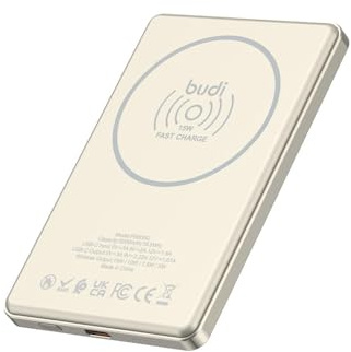 Budi - 5000mAh Ultra Thin Magnetic 20W PD+ Wireless Power Bank - 15W Wireless, Aluminum Shell, For Smartphone and Cellphone - GOLD