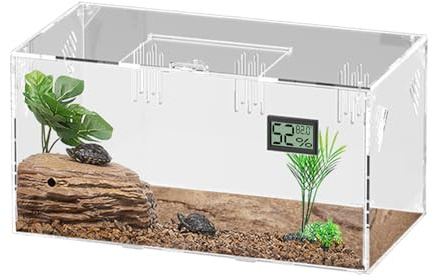 Giznzg Reptilien Terrarium Tank,Schnecken Terrarium Groß,Acryl Transparente Reptilien Insekten Futterbox mit Temperatur Hygrometer,Spinnen Terarium,Reptiliens Aufzuchtbox (Reptile-Tank-L(No Tray))