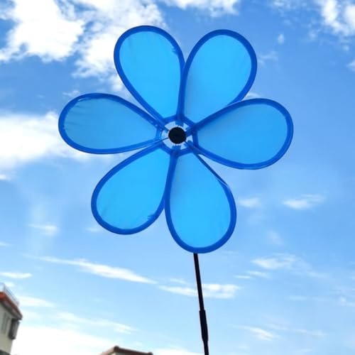 Interactive Flower Windmill for Kids' Gardens or Play Areas, Spins Automatically in the Wind (blue)