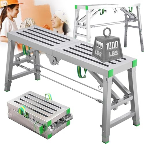 TYHAYJYK Plateforme de Travail, échafaudage Pliable Portable, escabeau de soudage en Acier galvanisé épais, Hauteur réglable à 5 Vitesses, Charge de 1 100 LB, escabeau, échelle Domestique,