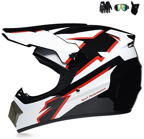 WMDMJT Set De Casco Motocross Adulto Integral MTB con Gafas Máscara Guantes | Casco De Moto Off Road para Niño Quad,White2-S