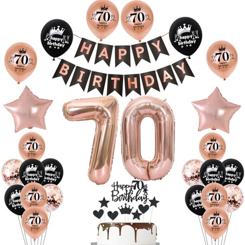 oro rosa nero Decorazioni 70 anni compleanno donna Palloncini gigante in foil numero 70, Festone Happy Birthday, Deco compleanno 70 donna, Decorazione per torta 70 anni ragazza