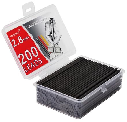 MROOFUL Mine per matite per la lavorazione del legno nere di grande capacità 200 × 2,8 mm per carpentiere Marcatura Matite Solido Foro profondo Costruzione meccanica Ricariche per matite Architetti