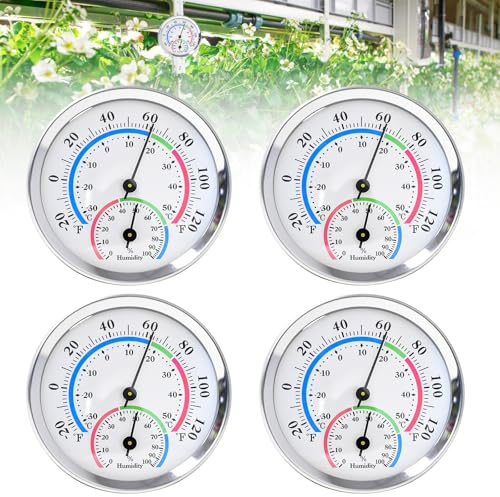 Analog Thermometer Hygrometer 2 in1: 4 Stück Präzisions Thermo-Hygrometer Luftfeuchtigkeitsmesser Innen mit Farbigen, Komfortzonen hygrometer Analog Zimmerthermometer, Raumthermometer, Ø 58mm