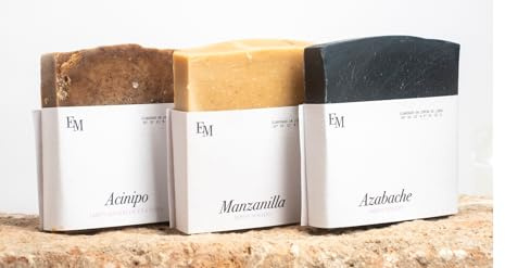 Elisabet Moreno Pack Jabones Artesanales Eco | Antiedad Uva Tinta, Detox Carbón Activo, Calmante Manzanilla | Fabricados en España | AOVE, Ingredientes 100% Naturales | Jabones Naturales