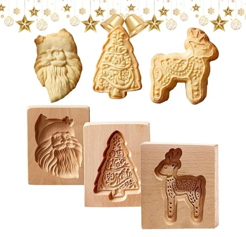 Moule à biscuits en bois - Outils de cuisson en bois avec motif en relief, moule à beurre de cuisine sculpté en bois de hêtre | Pour collations, sablés, chocolat, sucre, gâteaux, cours de cuisine