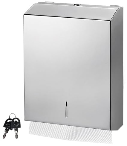 Dispenser di asciugamani di carta in acciaio inox, 28,5 × 10 × 36,5 cm, dispenser di carta in acciaio inox, porta asciugamani di carta per aree pubbliche, hotel, sabbiato con stampa antidito