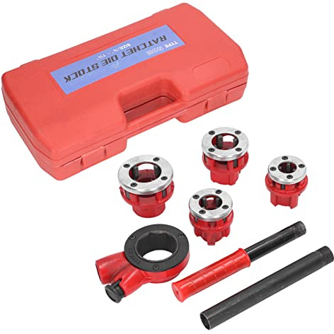 Gearwell Kit filettatrice per tubi, set di filettatura per tubi a cricchetto 62B con 4 matrici tagliafiletti manuale per tubi idraulici in plastica, acciaio, ferro