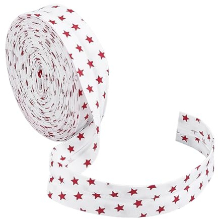 AHANDMAKER 10m Doppelt Gefaltetes Schrägband 21mm Breites Schrägband Mit Sternenmuster Saumband Zum Nähen von Kleidung Für DIY Bastelarbeiten Geschenkverpackungen Und Heimdekoration Weiß