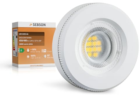 SEBSON GX53 LED Leuchtmittel 2,5W 450lm warmweiß 3000K Energieeffizienzklasse A, ersetzt 40W Halogen, flache LED Lampe ø73x27mm, 230V - 4er Set