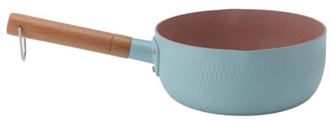 LIYJTK Pot à lait avec manche en bois, en alliage d'aluminium, poêle à nouilles multifonctionnelle polyvalente, cuisine à domicile, Restaurant (Himmelblau ohne Deckel)