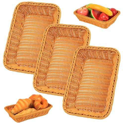 3 Pcs Cesta Pan de Mimbre, Cestas de Mimbre, Cestas de Pan Tejidas para pans, regalos, frutas, restaurantes, servir comida, cocina casera (30 x 20 x 7 cm)