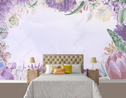 XLMING Art Floral Minimaliste À L'Encre Violette Papier Peint 3D Soie De Luxe Intissé Bureau Salle à Manger Canapé Chambre Salon TV Mural Décoratif-150cm×105cm