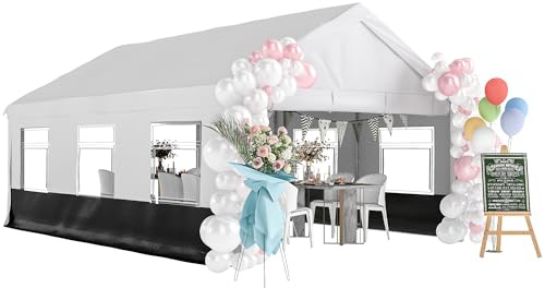 Outsunny Carpa para Fiesta 4x6 m, Carpa de Jardín con Estructura Acero Galvanizado, Laterales Extraíbles, 2 Puertas con Cremallera, 6 Ventanas, UPF30+, Cenador Gazabo para Boda, Eventos, Gris y Blanco