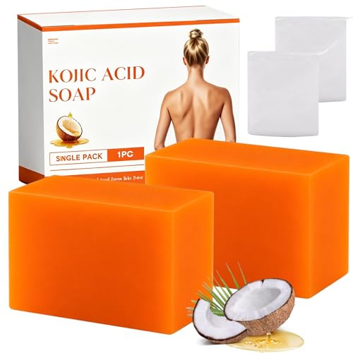 Kojic Acid Soap, 2 stycken kojissyra-tvål, tormerisk kojic acid tvål, gurkmeja tvål, kojissyra ansiktstvål med skumnät djuprengöring för ansikte kropp badtvål