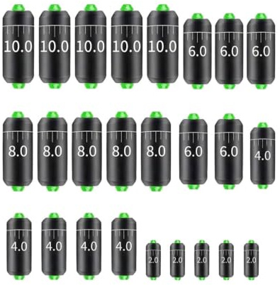 WUNZILO 25 pièces Plombs de pêche amovibles, coulissants, olive avec Emerillon, Set, Poids de Pêche, en Forme de Poire, pour Carpe et Truite, Sinker (5 tailles: 2g, 4g, 6g, 8g, 10g)