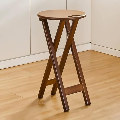 Sgabello da Bar Pieghevole 60 cm, Sgabello in Legno Pieghevole con Poggiapiedi, Sgabello Alto Rotondo Pieghevole con Maniglia per Soggiorno, Cucina, Bancone Bar