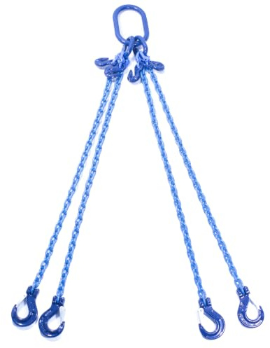 Alfa Logistik Kettengehänge 4-Strang 6mm x 4m mit Verkürzungshaken und Gabelkopfhaken - Hochfest Anschlagkette - Verzinkte Kette, Verkürzbar, Güteklasse 10, Kette für Kräne, Krankette
