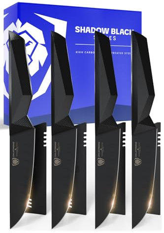 DALSTRONG 4-teiliges Premium Steakmesser Set - 13 cm - Shadow Black Series - mit Klingenschutz - aus Deutschem Edelstahl beschichtet mit schwarzem Titannitrid