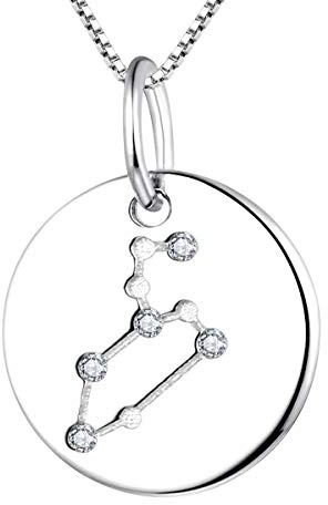 YL Silber Löwe Halskette-925 Sterling Silber CZ Horoskop Sternzeichen 12 Konstellation Anhänger Halskette für Frauen und Mädchen