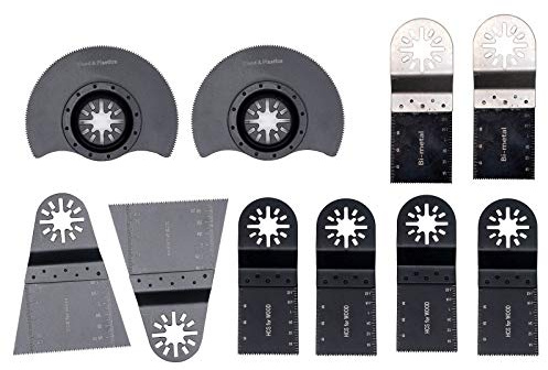 Maso 10 Piece Oscillating Multi Tool Accessory Kit with Oscillating Saw Blades and Bi-Metal Saw Blades and High Carbon Steel