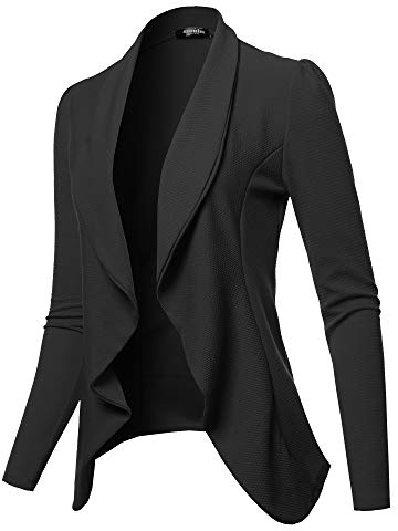 SSOULM Women's Long Sleeve Classic Draped Open Front Lightweight Blazer Black L