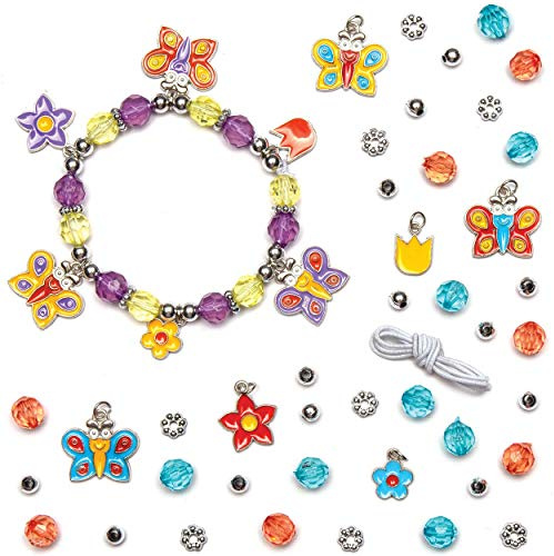 Baker Ross Bettelarmband-Bastelsets „Schmetterling“ (3 Stück) – für Kinder zum Basteln von Armbändern (Perlen, Anhänger und elastische Schnur enthalten)
